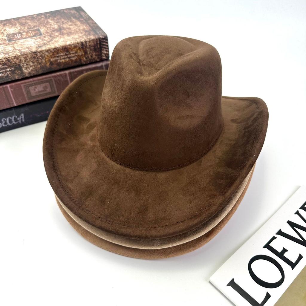 Western Cowboy Hat Women Woolen British Suede Light Board Peach Heart Top Hat Felt Hat