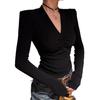 Pleated V-Neck Eucalyptus Women's Base Layer Shirt - Autumn/Winter 2026, Pure Desire Style, Long-Sleeved, Slim-Fit Top