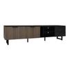 200cm TV Cabinet with Black Marble Look, Dark Wood Grain Doors, Adjustable LED Lighting, Two Doors and Two Drawers, Suitable for Robot Vacuum Cleaners