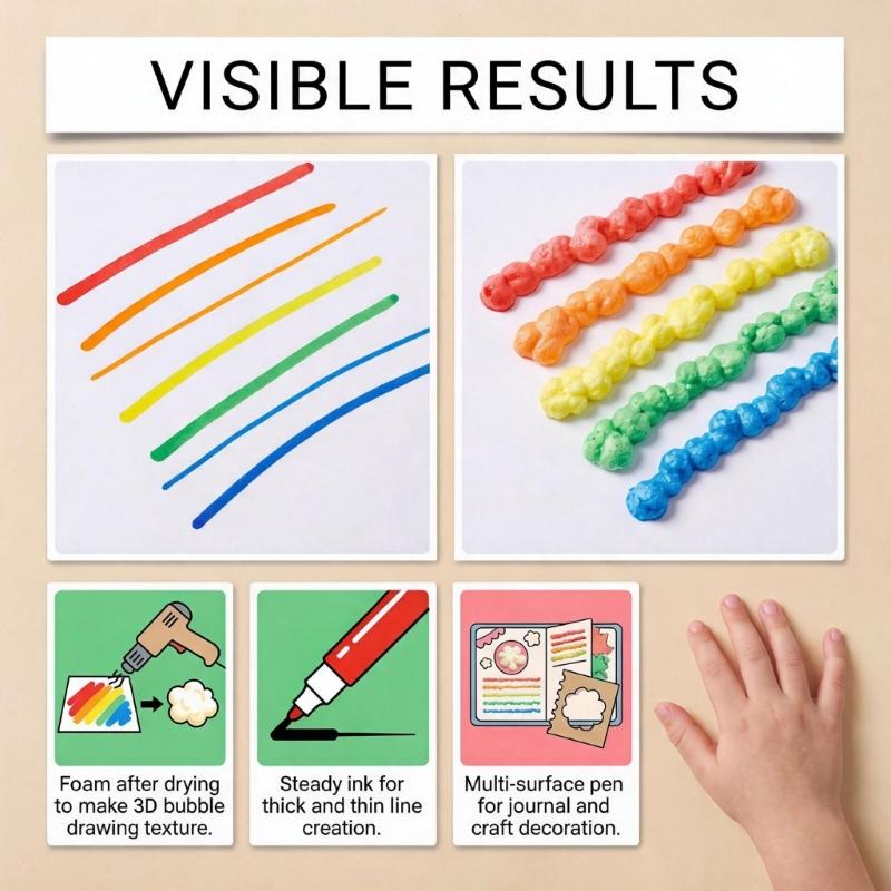 3D Bubble Craft Pen Puff Paint Pen for DIY Crafts and Card Decoration, Bubble Effect Puff Pen for Creative Projects