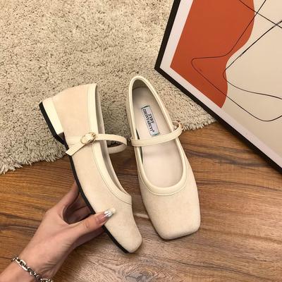Square Head Suede Low-heeled Shoes Women's Spring Versatile Retro Light Mouth Soft Leather Mary Jane Thick-heeled Single Shoes