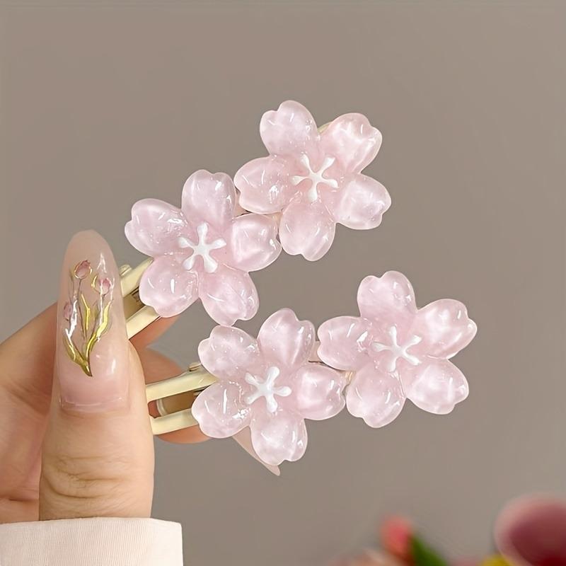 2 little girls transparent cherry blossom hairpin lace clip girl cute flower duck bill clip bangs clip headdress