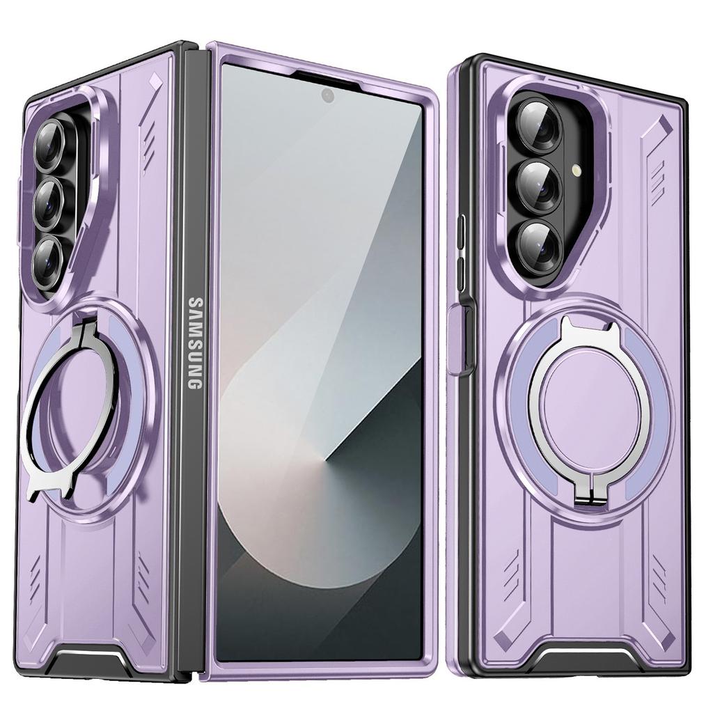 Case for Samsung Z FOLD 7 6 360 Degree Rotating Ring Holder Protective Case Full Coverage Plain Magnetic Shock Proof Tough Shell