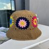 Handmade Knitted Flower Wool Hat Women's Autumn and Winter Bucket Hat Versatile Ethnic Style Warm Basin Hat Lady Foreign Style
