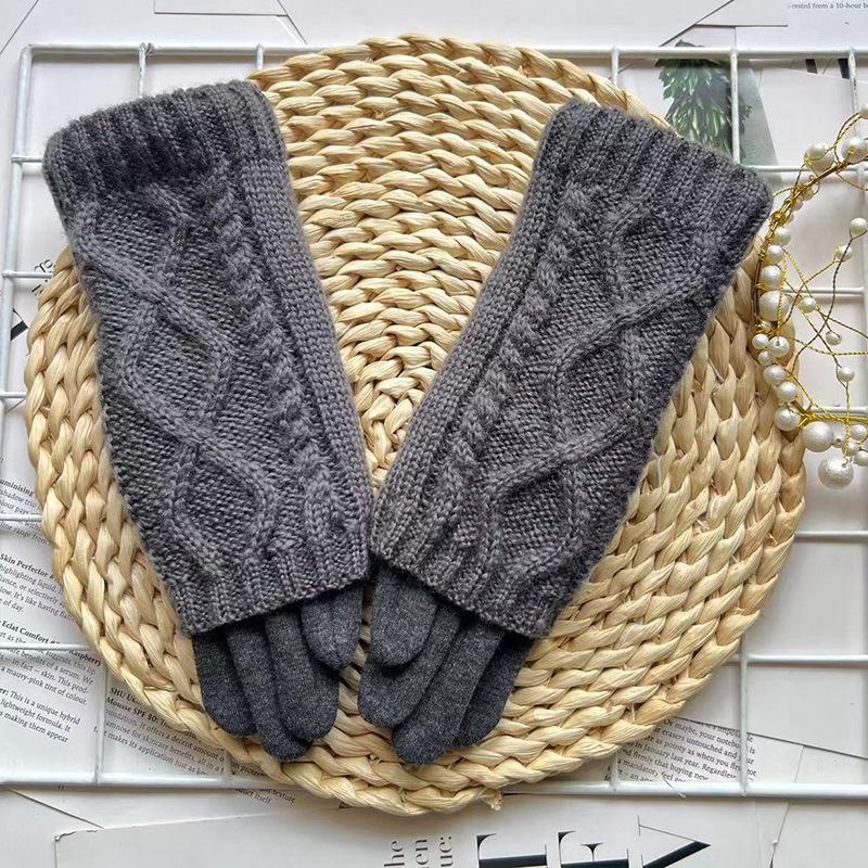 Dámské pletené vlněné rukavice s dotykovou obrazovkou, jezdecké teplé a chladuvzdorné dvojité vlákno