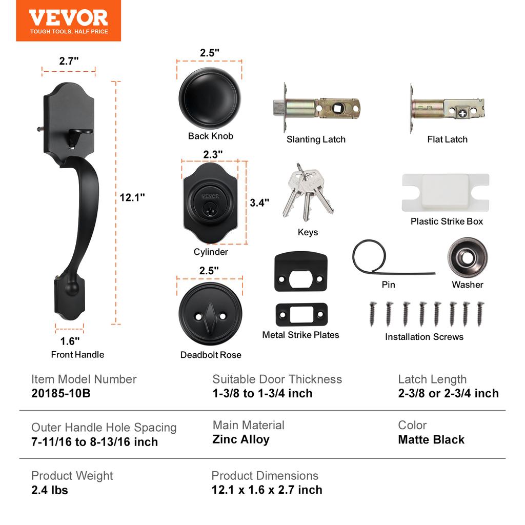 SucceBuy Front Door Handle Deadbolt Set Front Door Lock Set with Interior Knob Adjustable Hole Spacing Single Cylinder Handleset
