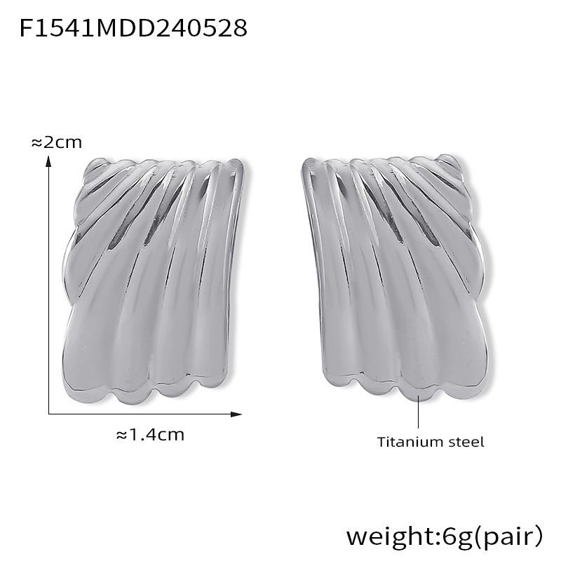Summer Titanium Steel Irregular Square Stud Earrings - Fashion Striped Metallic Design
