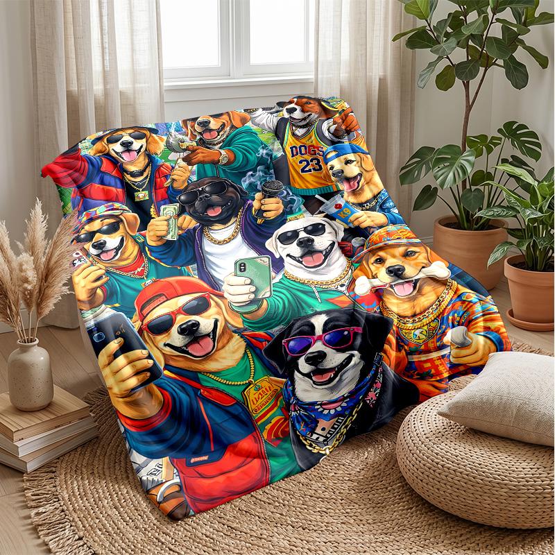 Happy Dogs Gathering Theme blanket Lightweight Warm Flannel Blanket Decorative Throw Blanket for Home Decoration