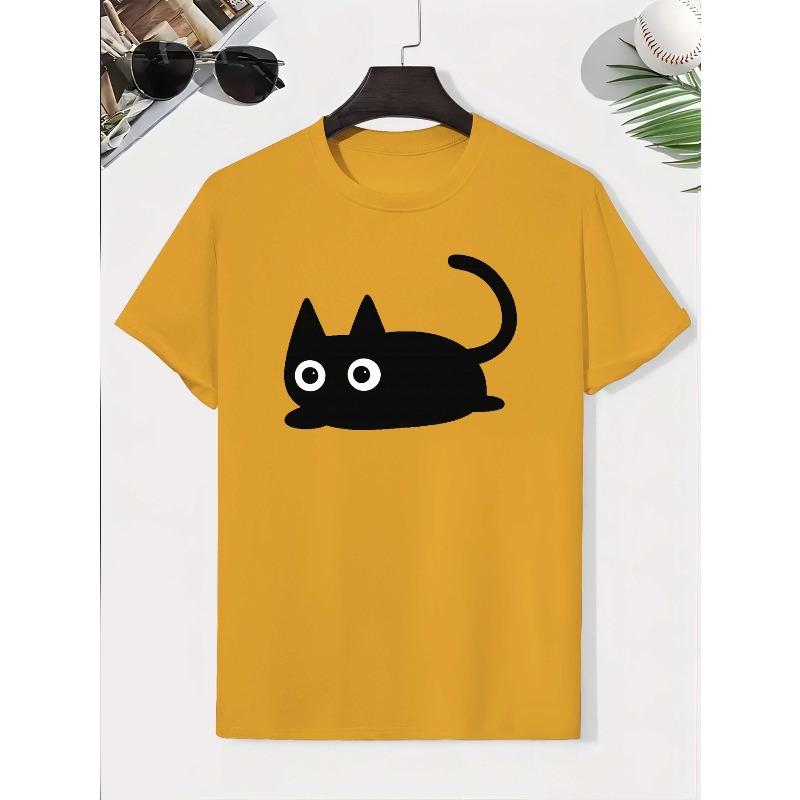 European sizes Black Cat Minimal Gradient Background Cotton Boys T-Shirt Boys Creative T-Shirt, Casual Weight Comfortable Short Sleeve Top