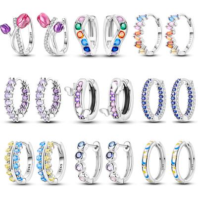 925 Sterling Silver Trendy Colored Tulip Earrings For Women Cubic Zircon Butterfly Double Hoop Earrings Fine Engagement Jewelry