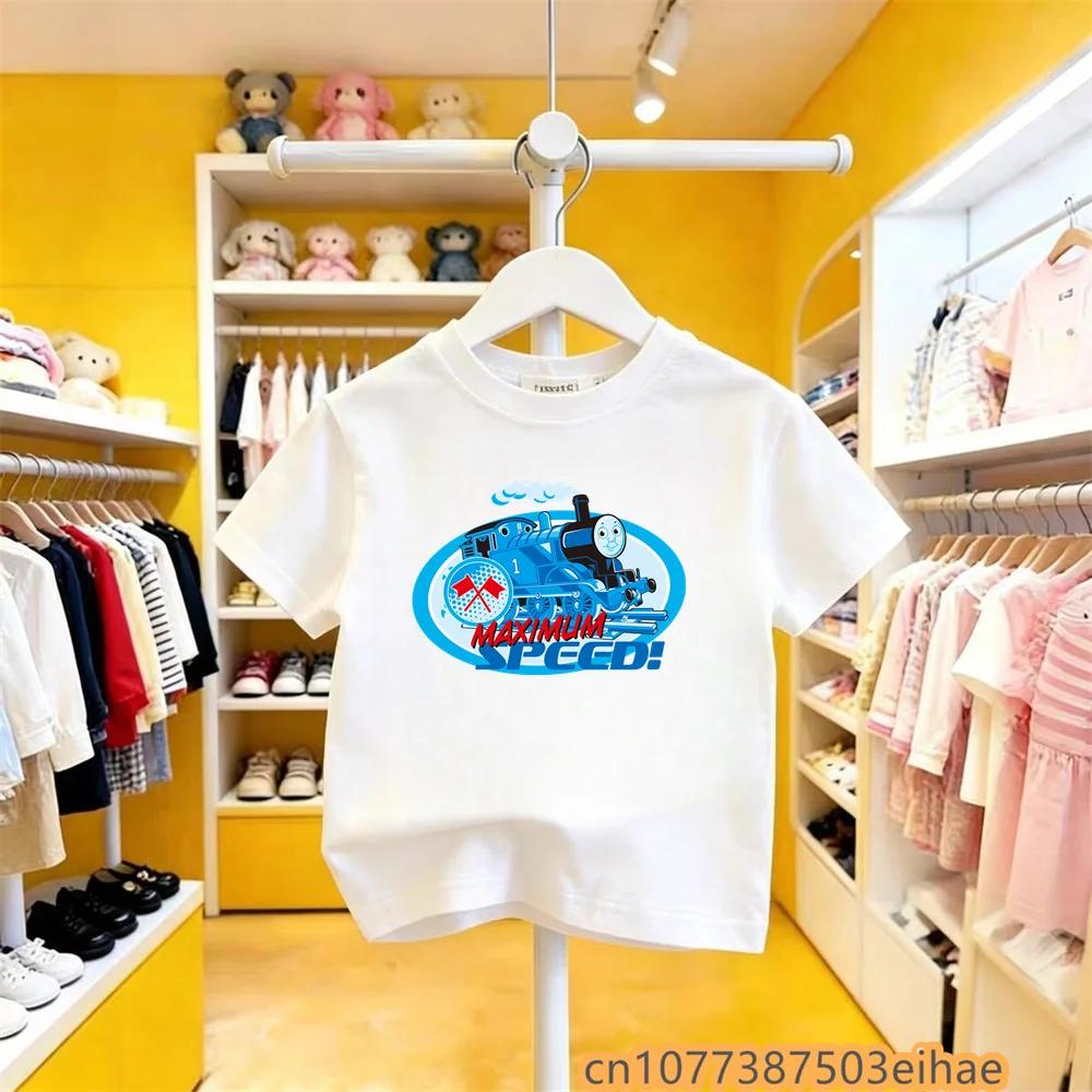 Summer Short Sleeve Tshirt for Toddler Kids Thomas Train Cartoon Pattern Pure Cotton Y2K Cute Fun Trendy Casual Outdoor Clothes