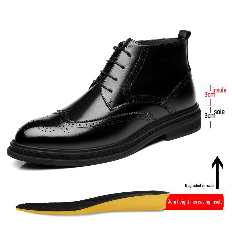 Men's Winter Mid-High Leather Brogue Boots with Velvet - Elevating Chelsea & Genuine Leather Martin Boots.