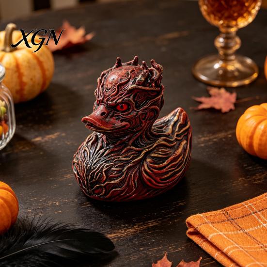 Kleines Harz-Autozubehör Halloween Horror Entenfigur, Teufelstier Statue, Gruseliges Badezimmerornament Gotisches Schreibtischdekor für Regal Schreibtisch