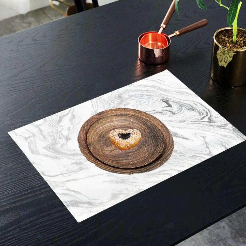 10pcs Round Imitation Wood Grain Disposable Plate Vintage Paper Food Tray Disposable Dish Picnic