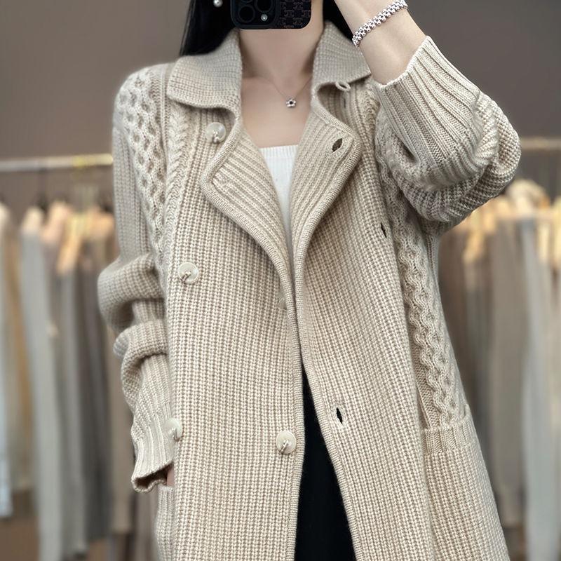 

New thickened medium and long sweater cardigan jacket women s casual versatile temperament casual loose knitted sweater XXL