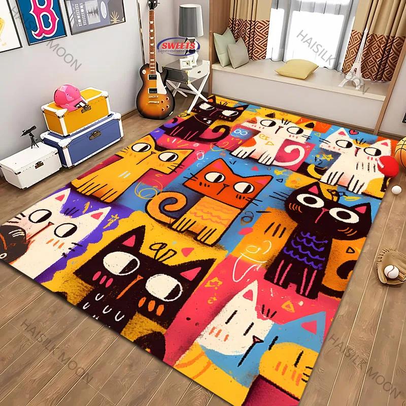 

Personalize Cartoon Cat Collage Art Printed Carpet ! Anti-slip Sound Insulation, LivingRoom Bedroom Entrance Door Mat Sofa Rugs 60x90(23x35in)
