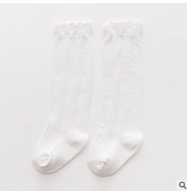YWHUANSEN 1 Pair Spring Autumn Winter Cotton Lace Double Needle Children Breathable Socks Solid Baby Girls Knee Socks School M белый
