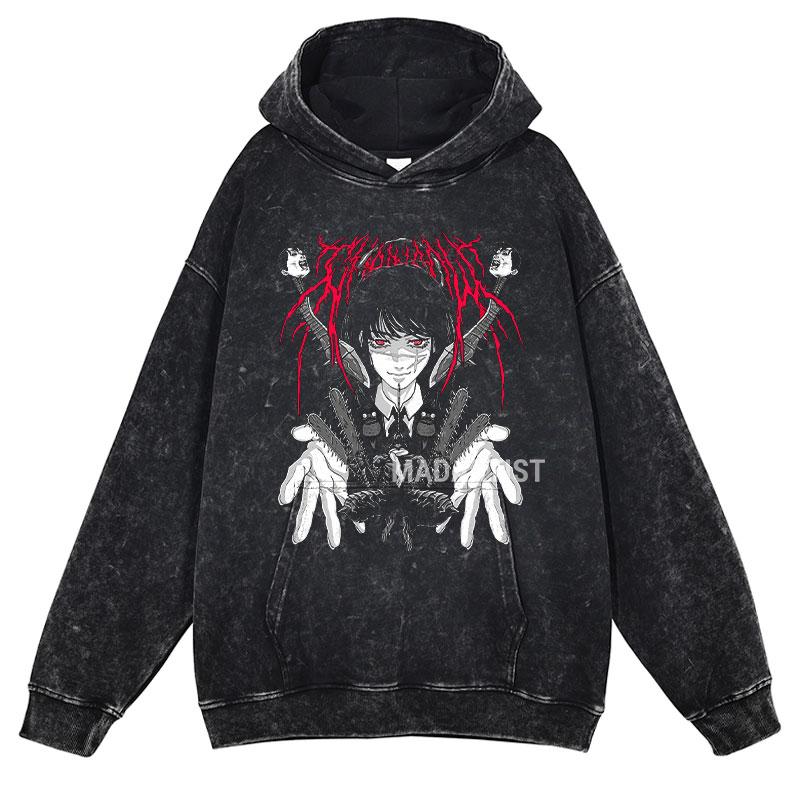 Hot Anime Chainsaw Man Hayakawa Aki Print Hooded Men Casual Oversized Hoodies Manga Washed Streetwear Harajuku Cotton Sweatshirt