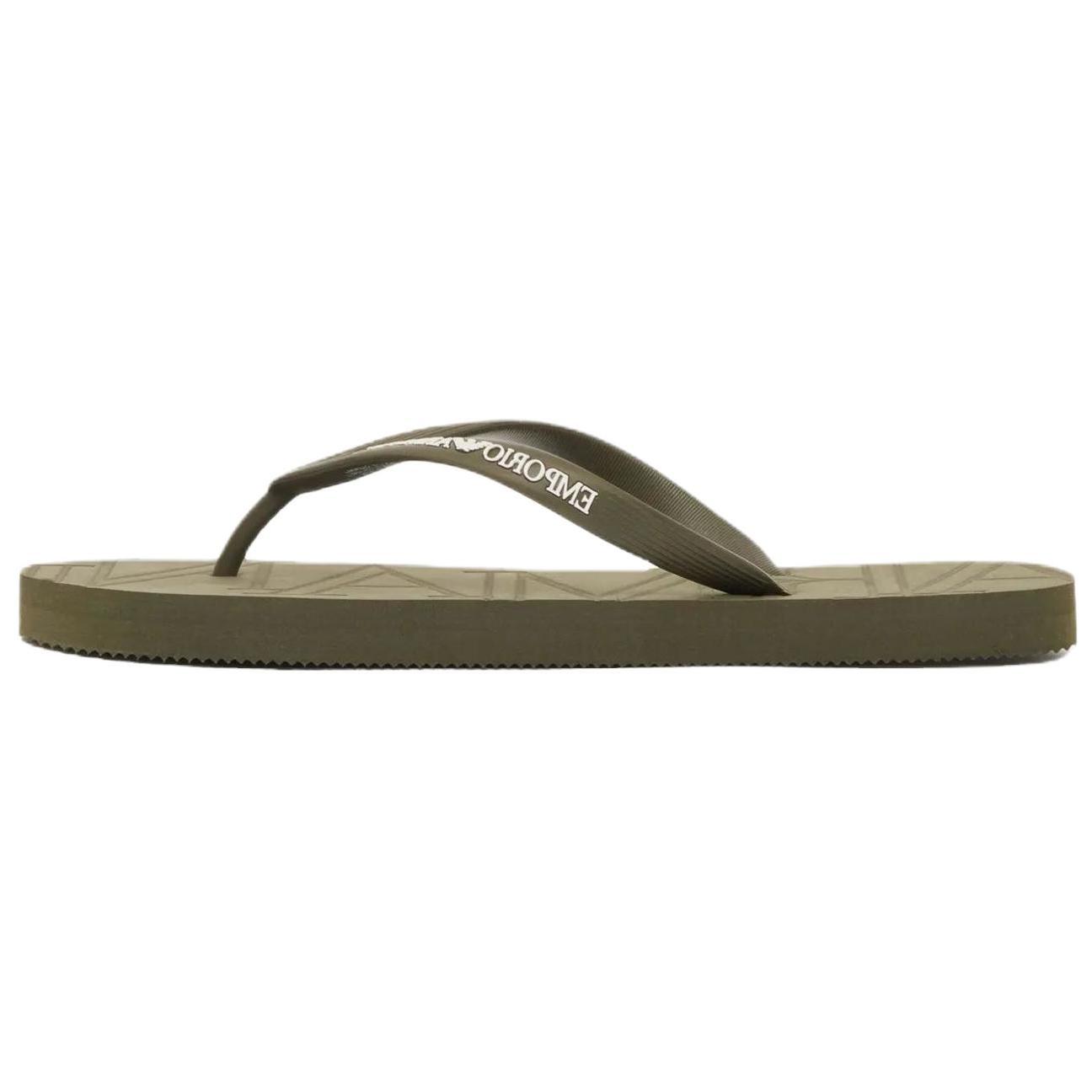 Emporio Armani Round Toe Flat Beach Sandals Flip Flops Unisex sandals Olive-Green EX000041AF22188M7170 36