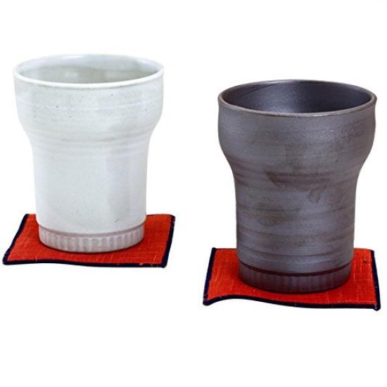 Arita Ware CtoC JAPAN Pair of Shochu Cups with Cloth Coasters, Double Walled, 02-401087