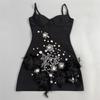 2026 Women's Rhinestone Feather Spaghetti Strap Bandage Mini Dress - Little Black Prom Party Dress