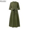 ZANZEA Women Casual Round Neck Loose Half Sleeve Dress