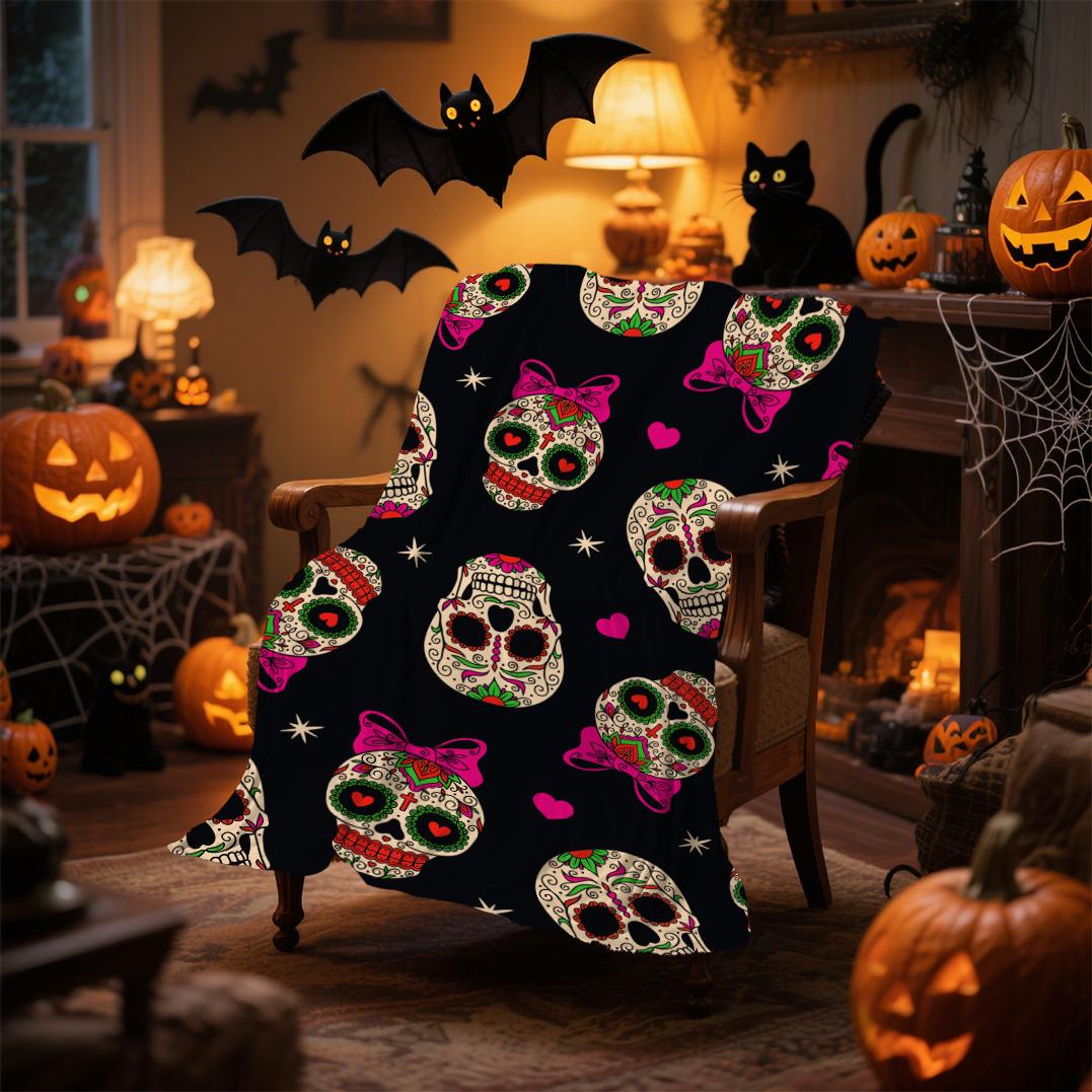 

1pc Black Orenge Halloween Blanket Pumpkin Skull Bats Printed Skin-Friendly Soft Blanket 2025 New for Home Halloween Decoration Flannel 75 x 100