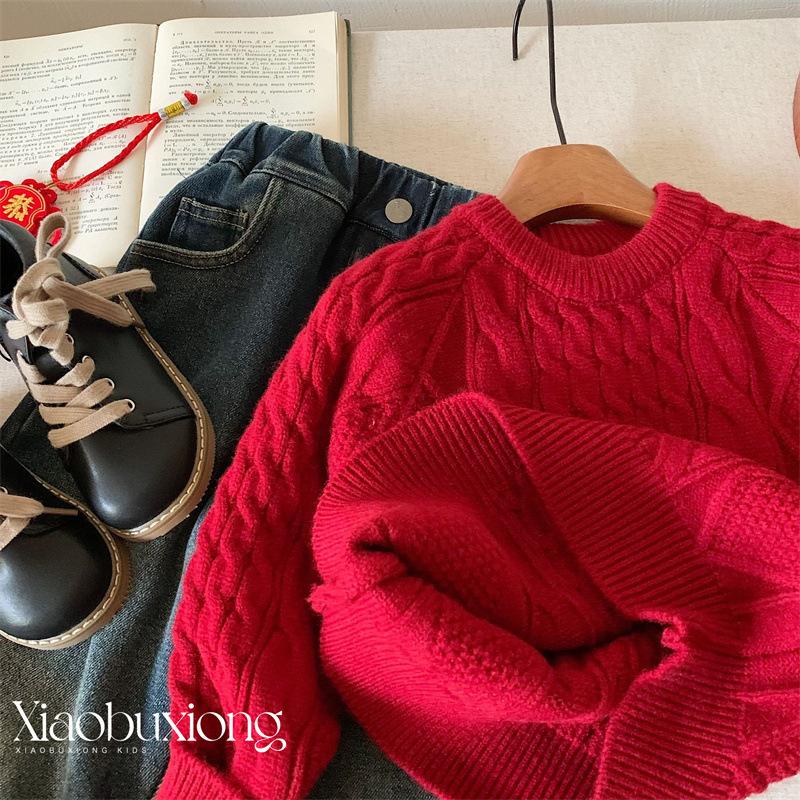 Red Christmas Knit Sweater for Baby Boys and Girls Fall Winter Pullover Base Layer