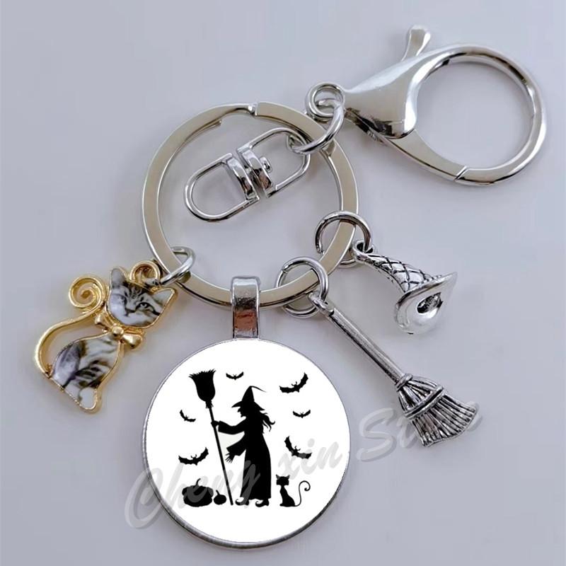 witch print print gothic glass cabochon halloween party wallet tote keychain best gift