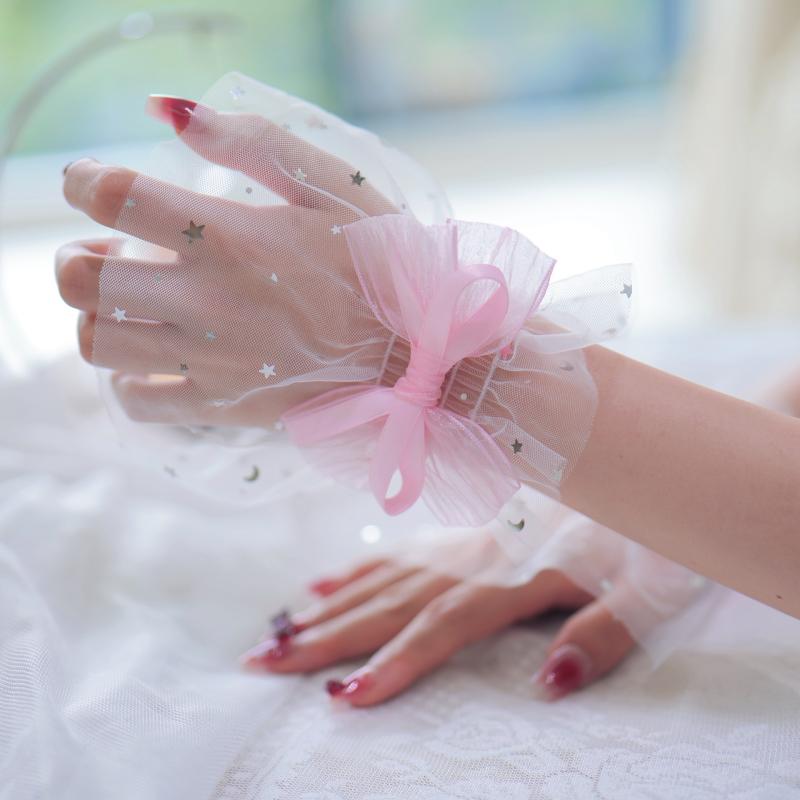 1 Pair Nail Art Tulle Photo Bow Glove Fake Pleated Cuff Manicure Photography Props Nail Tips Display Sleeve Fashion Accessories