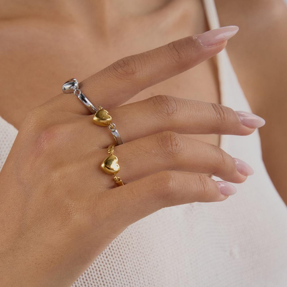 Fashion Creative Two Colors Stainless Steel Smooth Surface Heart-shaped Reversible Rings for Women Friend Simple Funny Jewelry