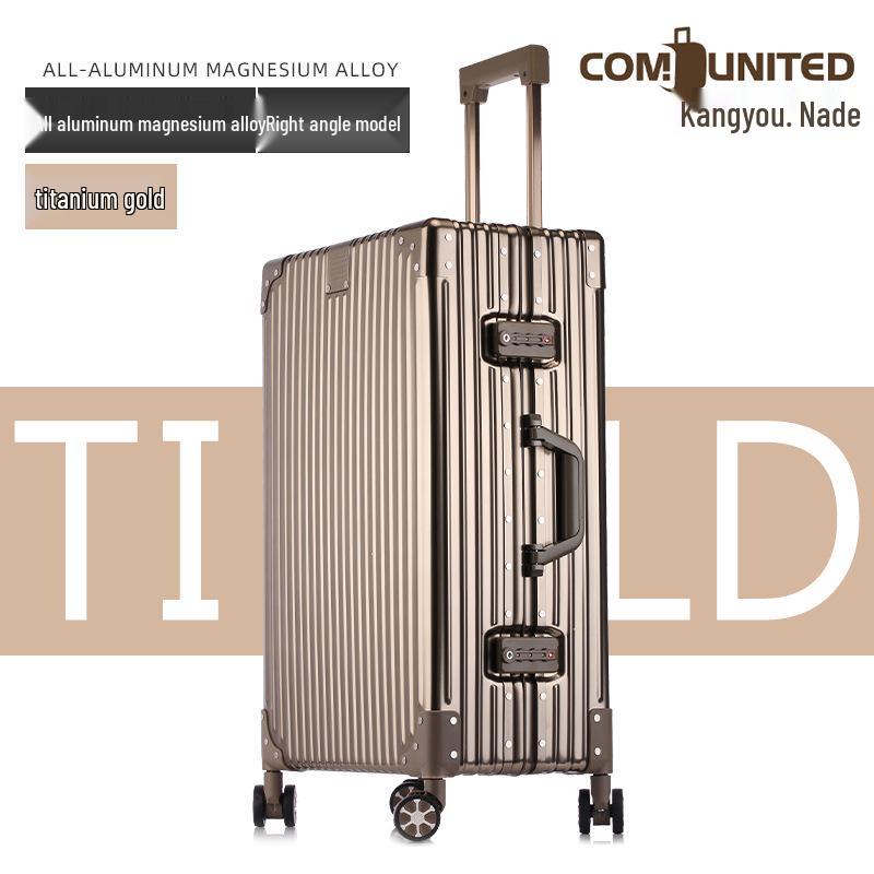 Aluminum-Magnesium Alloy Suitcase with Aluminum Frame, Universal Wheels, Combination Lock - 24" Carry-On for Students & Men's Business Travel.
