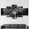 Lion Family Animal Couple White Black Scene 5 Piece Five Panel Wall Canvas Print Modern Art Poster Home Decor Gift For Him For Her