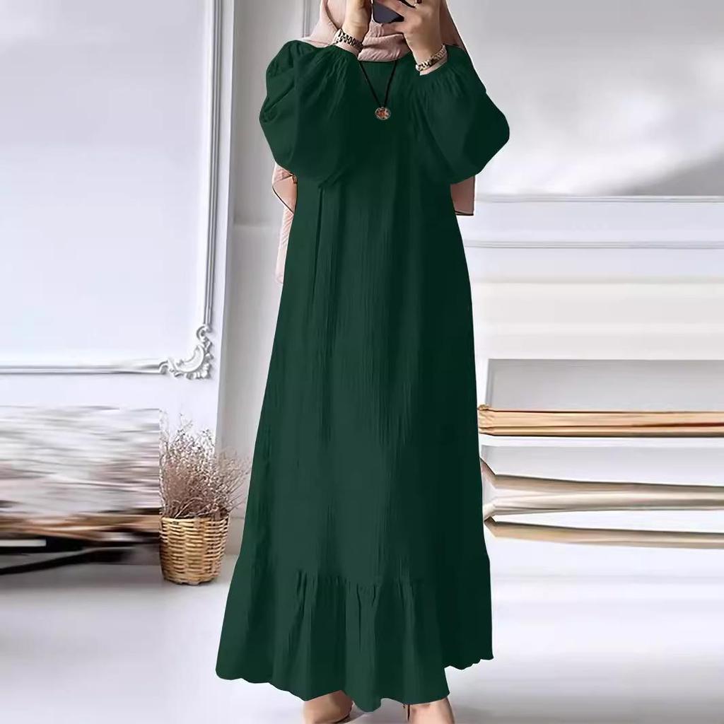 2024 Women's Retro Puff Sleeve Ruffle Dress with Pockets - Spring/Autumn Collection