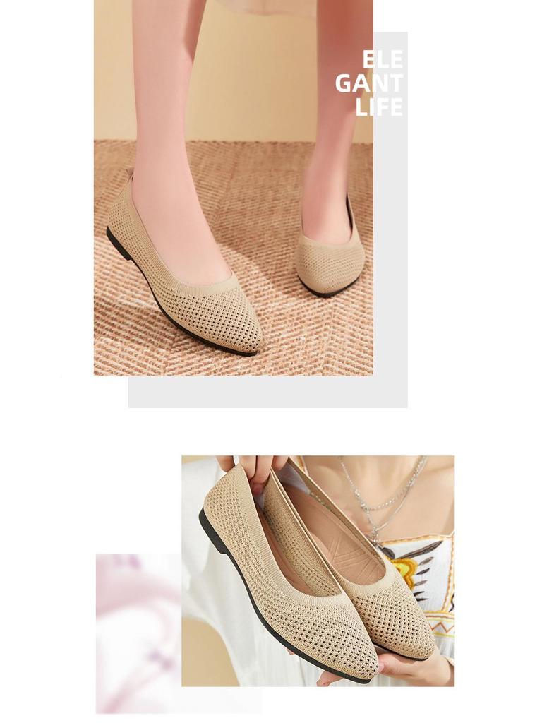 Solid Color Women's Pointed Toe Fly-knit Casual Flats