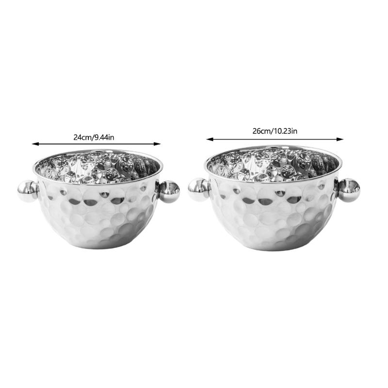 2Pcs Multipurpose Hammered Stainless Steel Bowl with Double Handle Wine Ice Buckets For Baking Cooking And Entertaining
