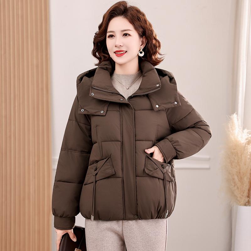Middle-aged and Elderly Down Cotton Clothes Women's Short Hooded Winter New Fashion Korean Version Cotton-padded Clothes