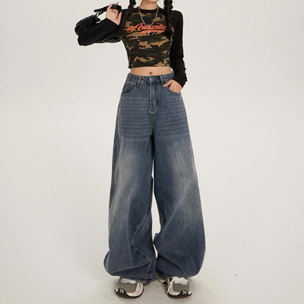 Americké retro džíny s vysokým pasem, volné široké nohavice, dámské jarní a podzimní nové všestranné splývavé džíny k podlaze