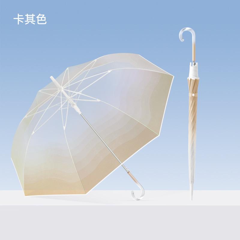 2025 new 8-bone automatic creative straight rod umbrella transparent gradual change umbrella curved hook transparent handle