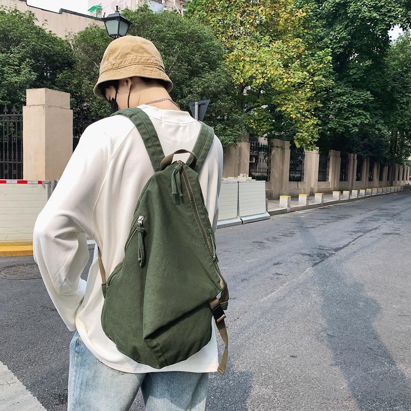 Pure Cotton Canvas Backpack Female Niche Backpack Solid Color Unprinted Large Capacity Student Schoolbag Male Tooling Style