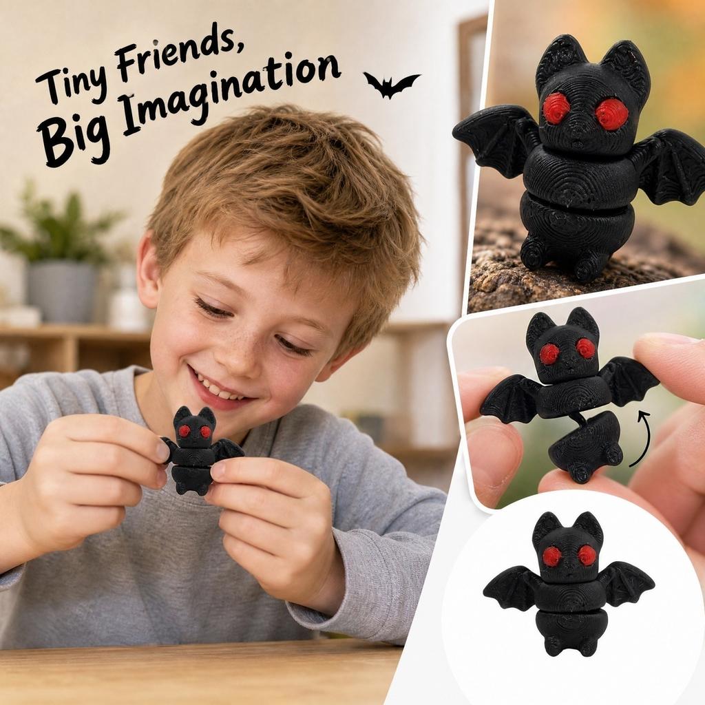 3D Printed Articulated Toy for Kids - Cute Black Movable Animal Figure