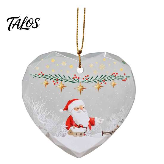 Elegant Holiday Party Decorations Heart Shaped Christmas Ornaments, Crystal Santa Winter Scene Hanging Ornament, Transparent Xmas Tree Ornaments