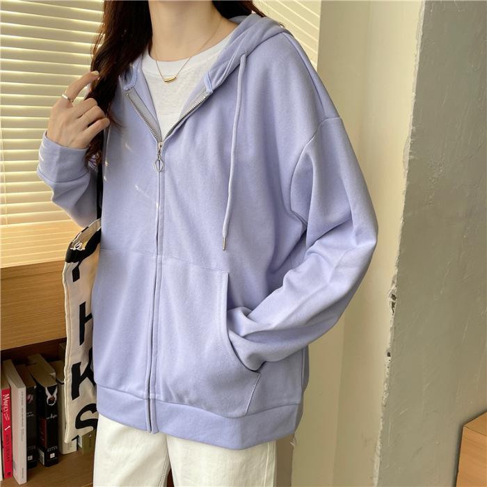 Women's Gray Sporty Oversized Hoodie - Thin Zipper Jacket for Spring & Autumn 2023