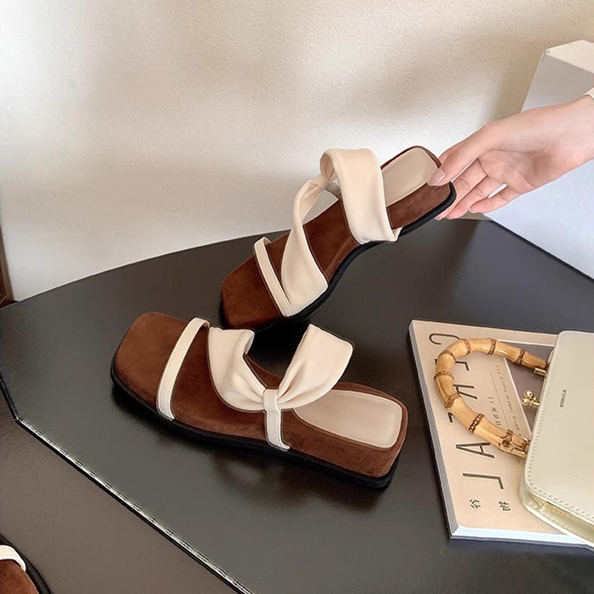 

Yuanlitong summer new slope heel cool slippers women wear high-end temperament fairy style flat bottom sandals female versatile 35