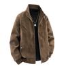 Men's Spring/Autumn Plus Size PU Leather & Corduroy Jacket - Trendy Lapel, Loose Fit, Hong Kong Style