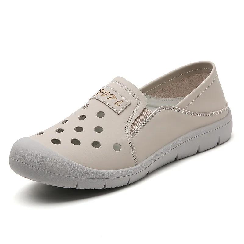 Fashion Spring Women Flat Casual Shoes Comfort Non Slip Loafers Ladies Slip On Sneakers Zapatos Mujer Summer Hollow Women's Leather Shoe