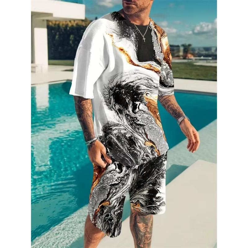 Sommer Neu Herrenanzug Täglich Straße Lässig Kurzarm T-Shirt Outdoor Sport Mode Bequeme Shorts 3D Texturdruck