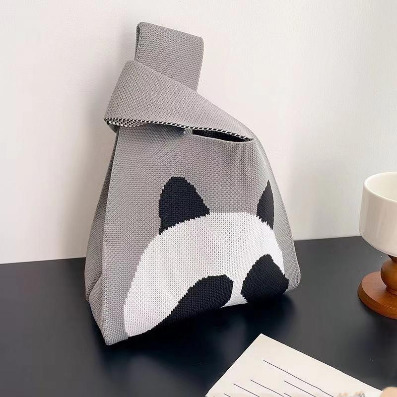 Women's Knot Wrist Bag Handmade Knitted Bag Portable Mini Striped Tote Bucket Phone Bags Large Capacity Autumn Winter Handbags