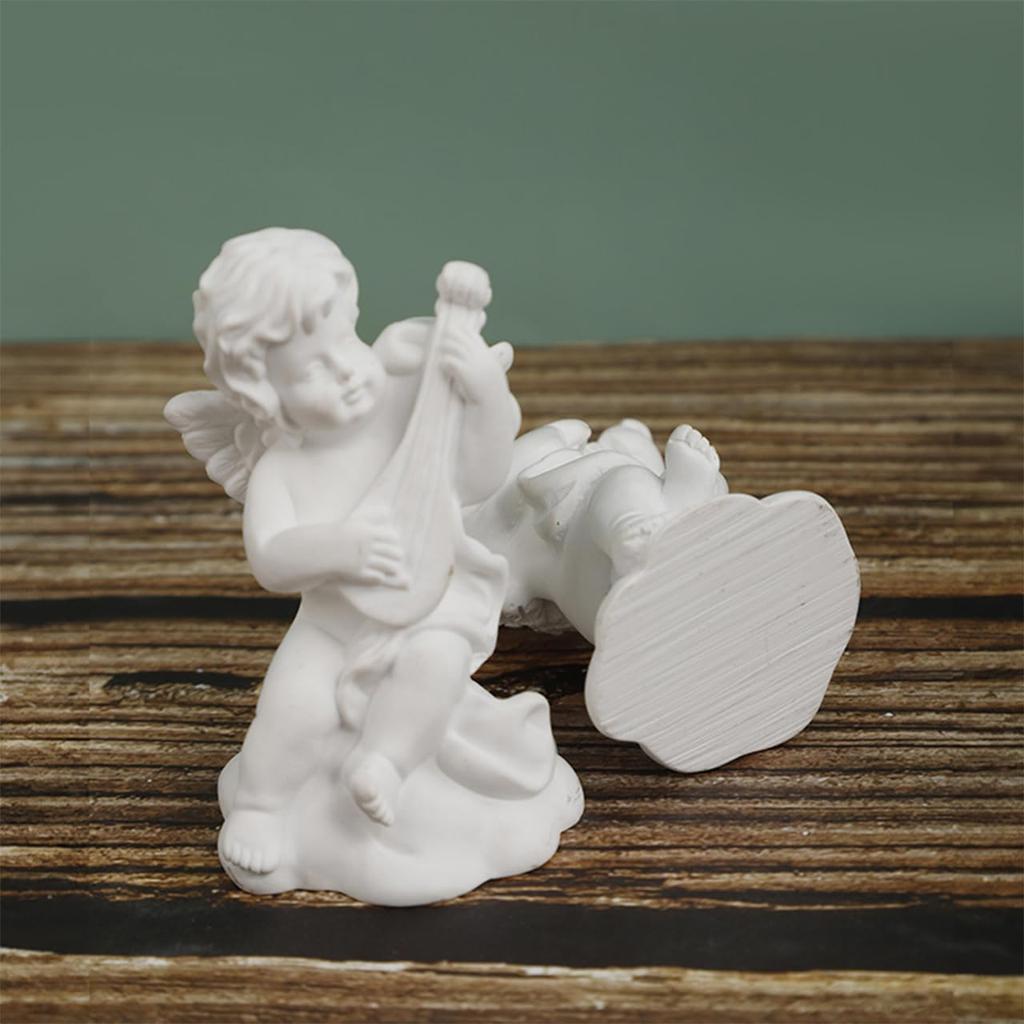 [Queen-b] Set of 4 Angel Figurines, Angel Objects, Interior Ornaments, Mini Decor, Cute, White Resin, Stylish Accessories