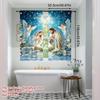 2pcs - Christmas Night scene angel and snowflake pattern printed curtains, pole bag curtains, home decoration, room decoration
